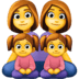 👩‍👩‍👧‍👧 family: woman, woman, girl, girl display on Facebook